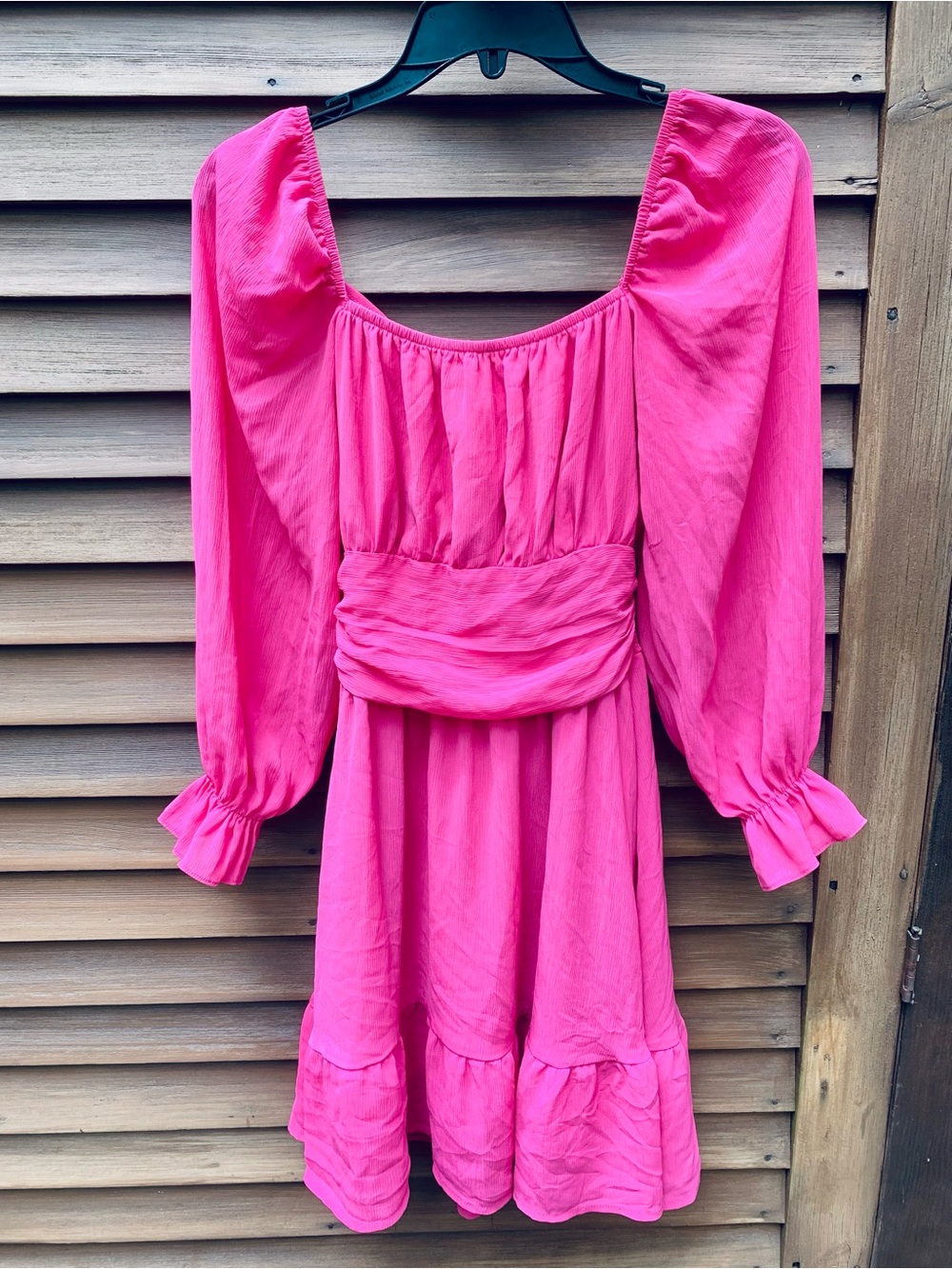 Bright Hot Pink Puff Sleeve Mini Dress